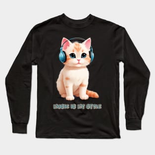 Cute Cat with Headphone Long Sleeve T-Shirt